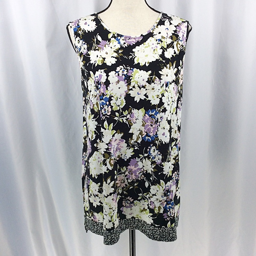 J Jill Wearever Collection Tunic Tank Top Women's Size Medium Black Purple White